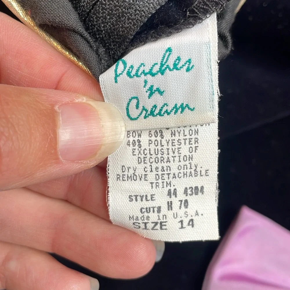 Vintage Peaches ‘n Cream Crushed Velvet Puff Sleeve Floral Dress—Girl’s 14